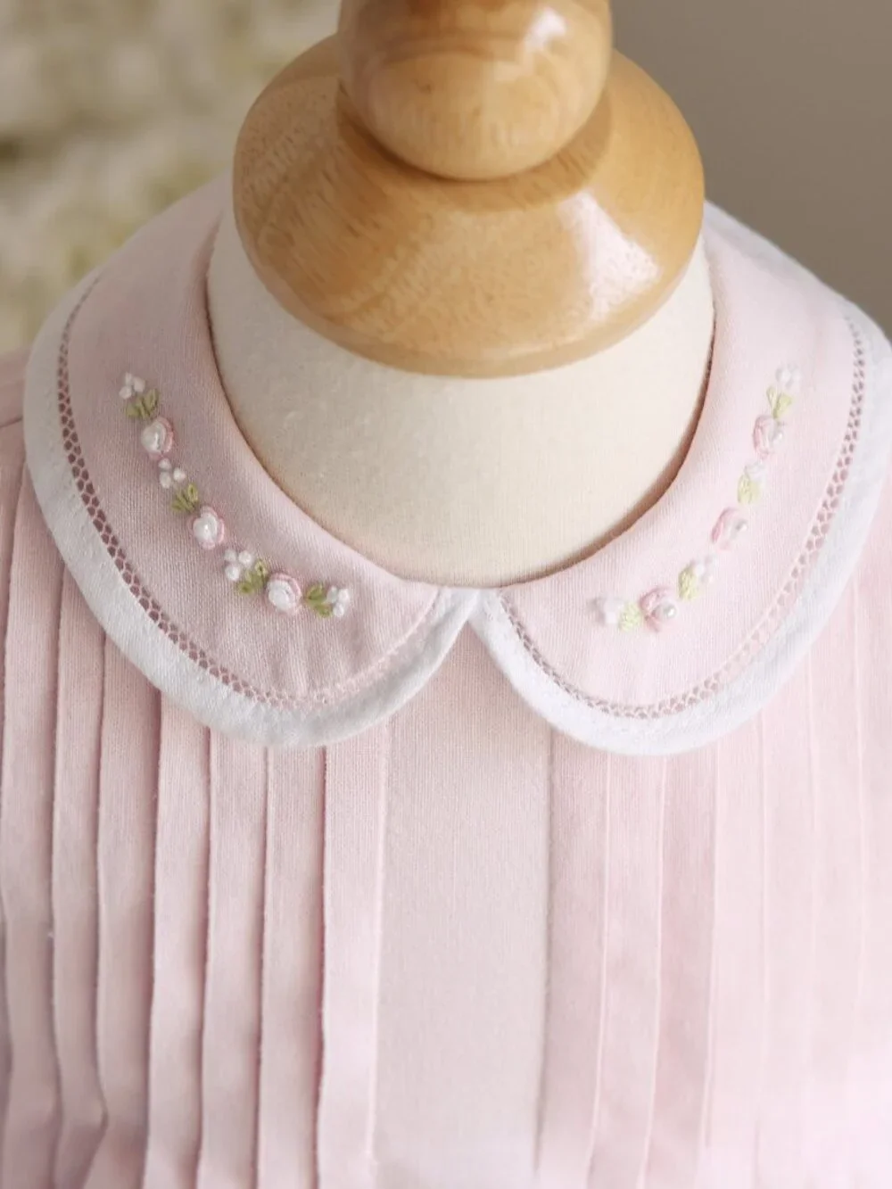 Pink Cotton Linen Heirloom Dress Hand Embroidery Pearls Tucks 2T Rare Find Like